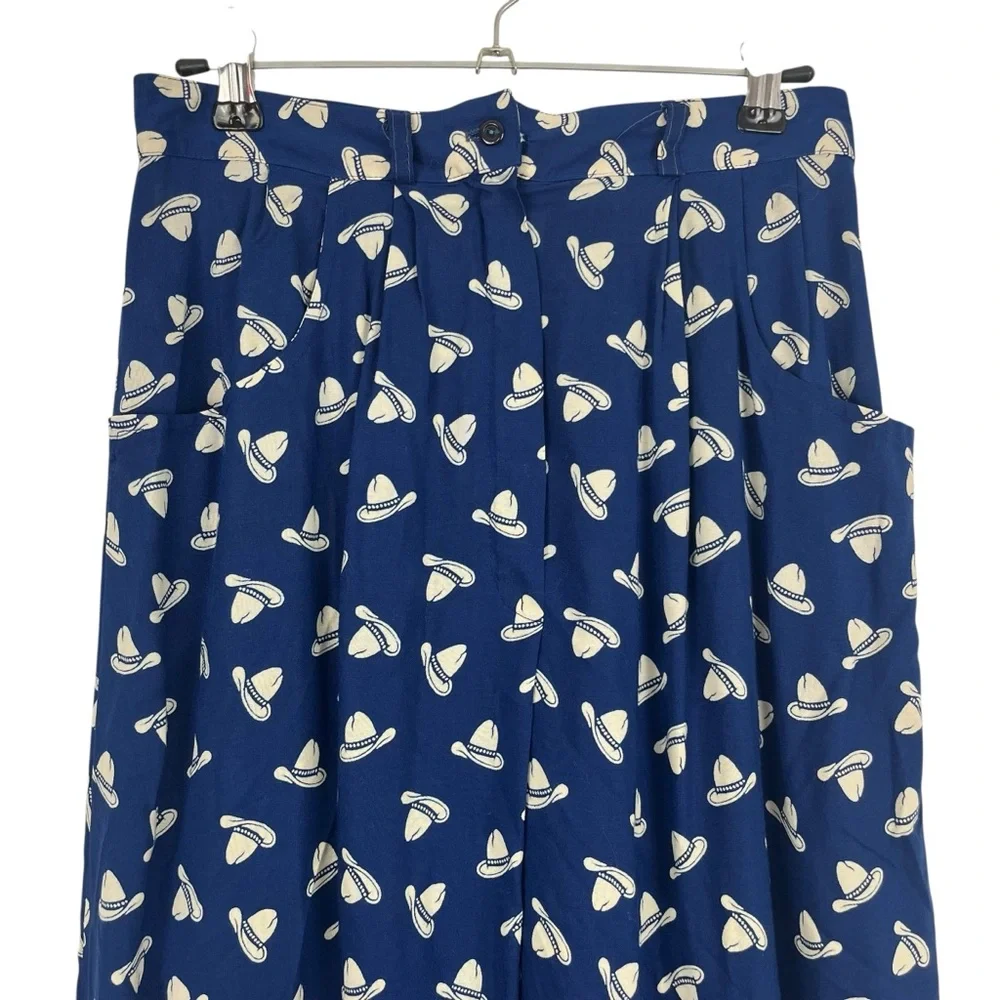 Eileen West Navy Blue A-Line Skirt with Cream Leaf Print - Picture 3 of 9